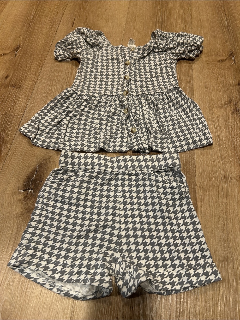 kate quinn blue Houndstooth Girls Two-Piece Shorts Set